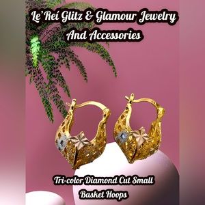 Gold filled Tricolor Small Diamond Cut Star Basket Earrings